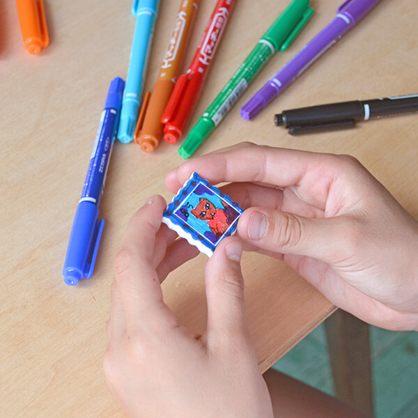 子供向け ワークショップ向け製作キット（お絵かき切手マグネット）